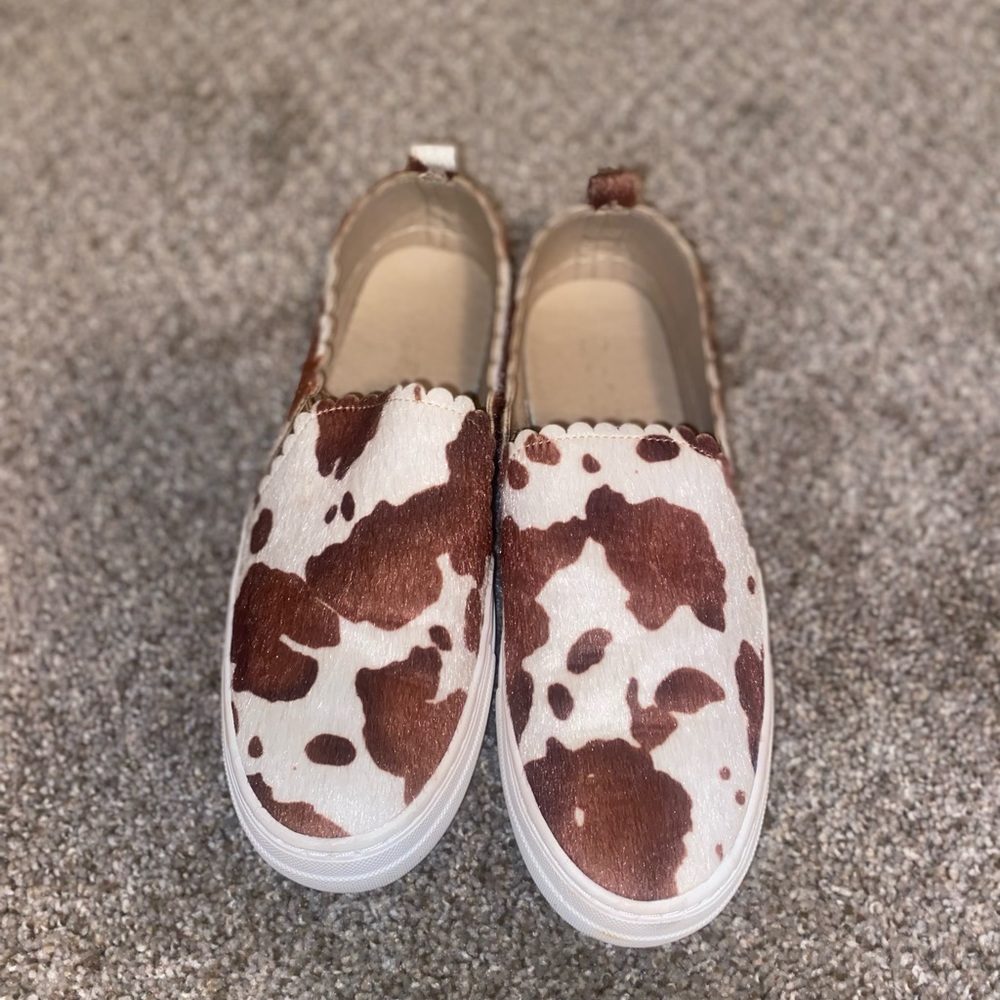 Cowhide slip ons